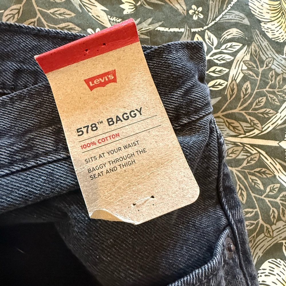 Levi's Charcoal Denim Jeans 578 Baggy 36x34 - Picture 3 of 6